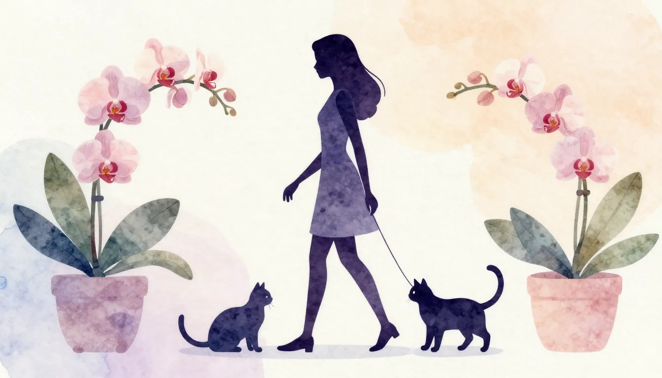 Watercolor style. Silhouette of a slim girl walking with a c...