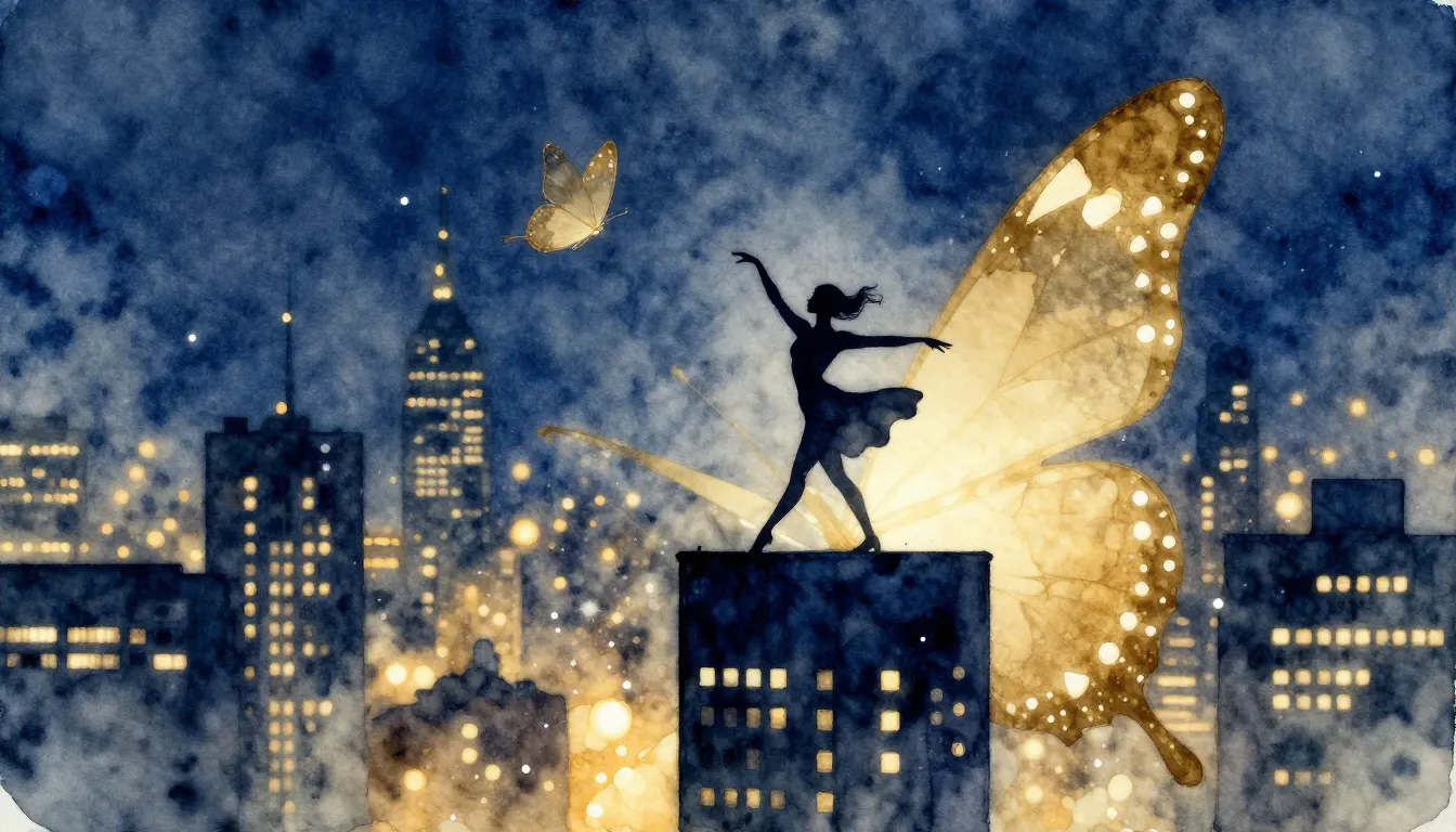 Watercolor style. A silhouette of a person dancing on the ed...