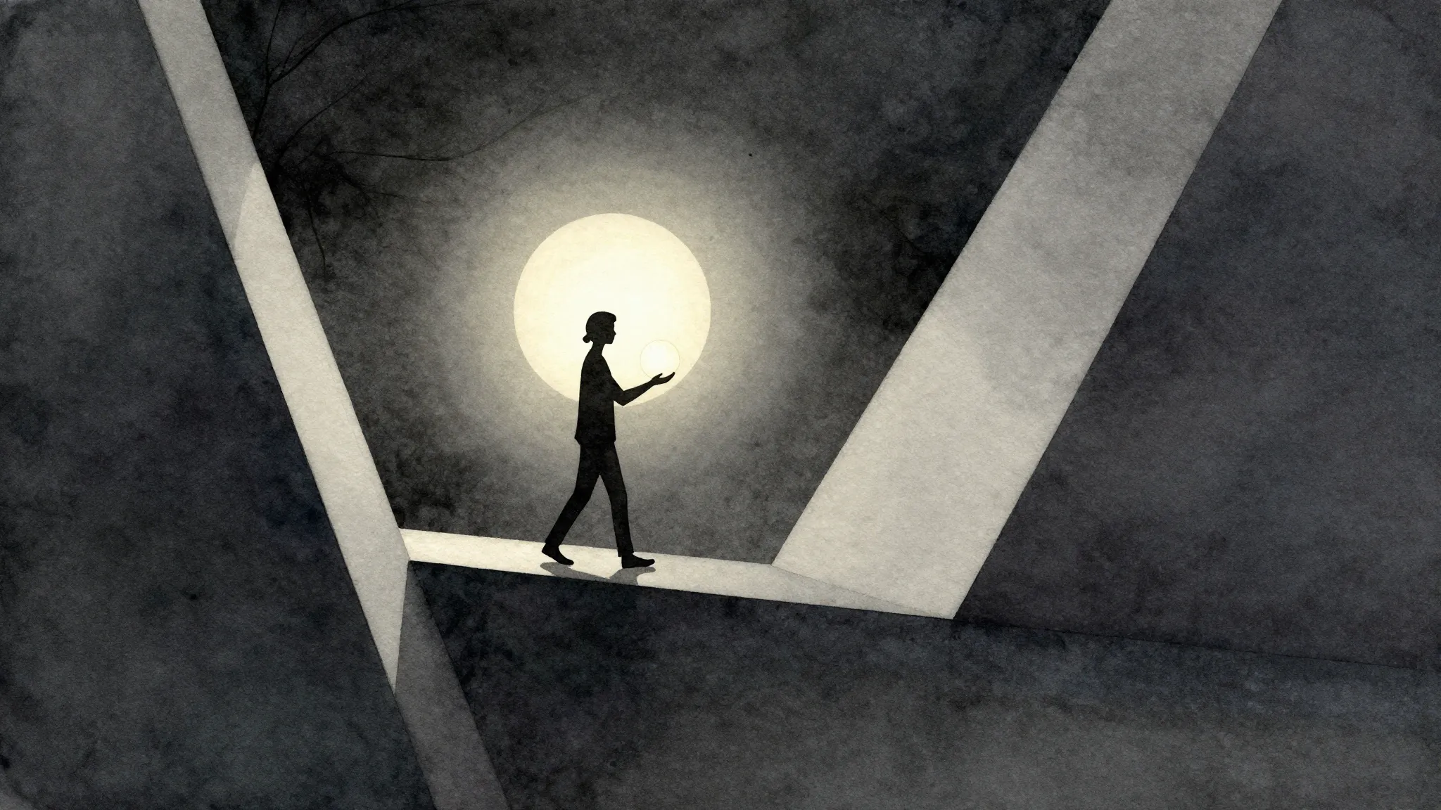 Watercolor style. Silhouette of a figure holding a glowing s...