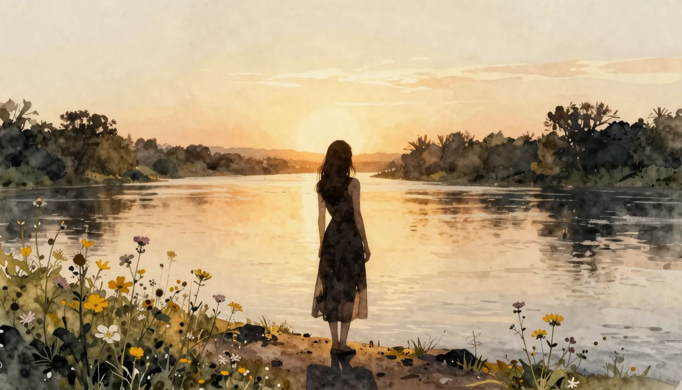 Watercolor style. A silhouette of a graceful woman standing ...