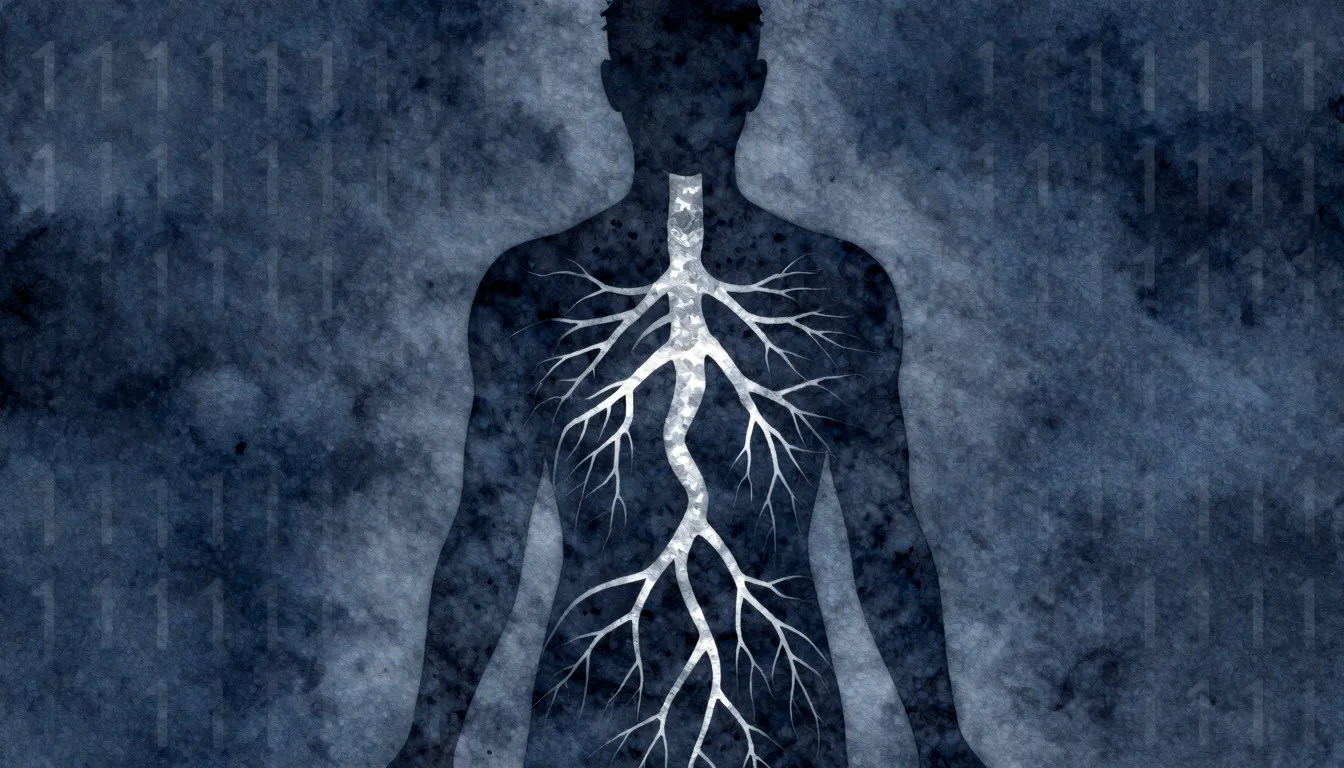 Watercolor style. A dark silhouette of a human figure with g...