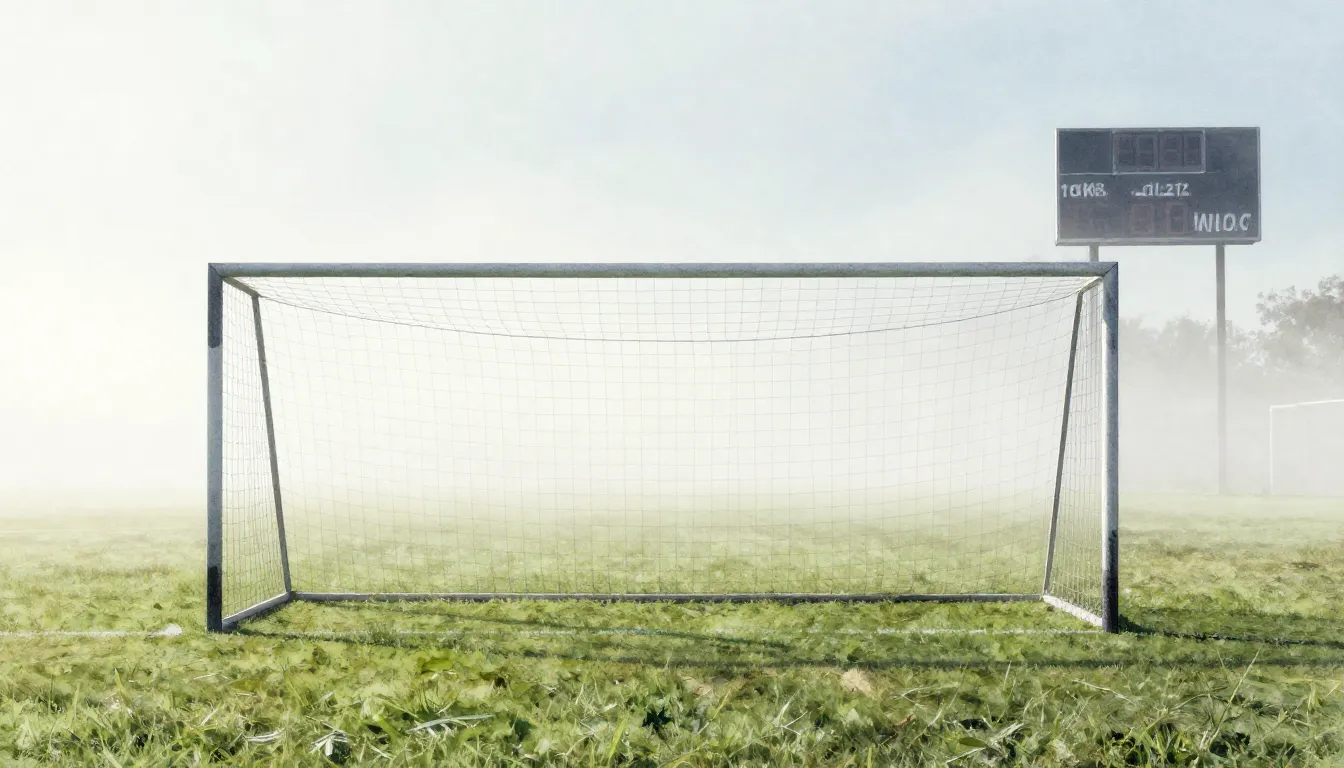 Watercolor style. A silhouette of a soccer goal on an empty ...