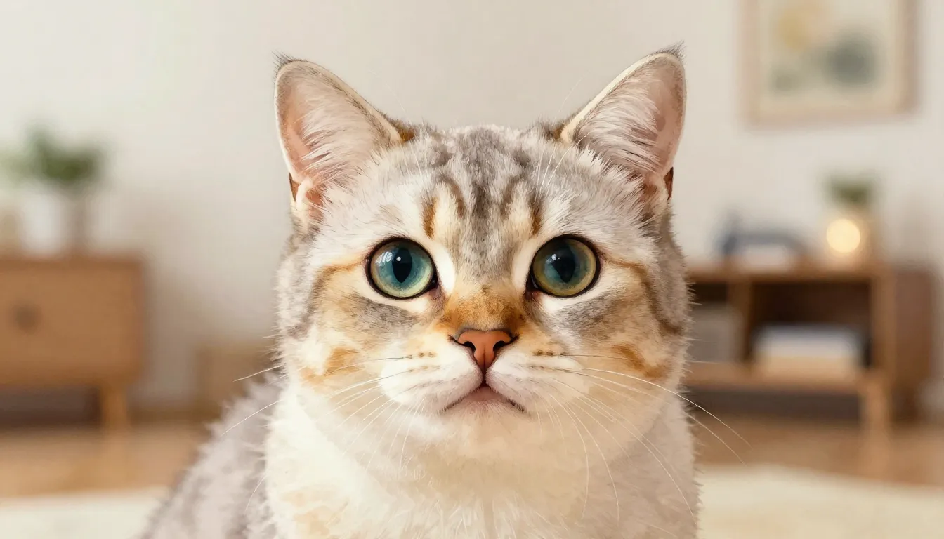 Watercolor style. A portrait of a gentle cat with big expres...