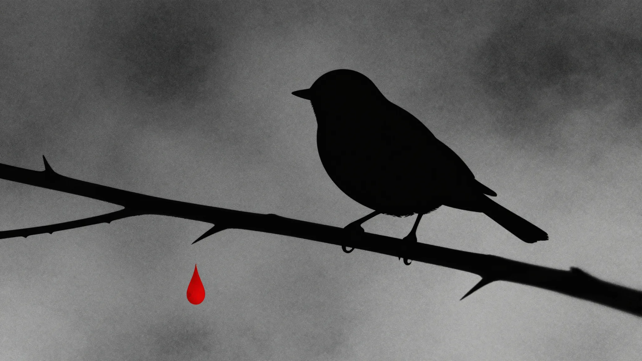 Watercolor style. Silhouette of a small bird perched on a br...