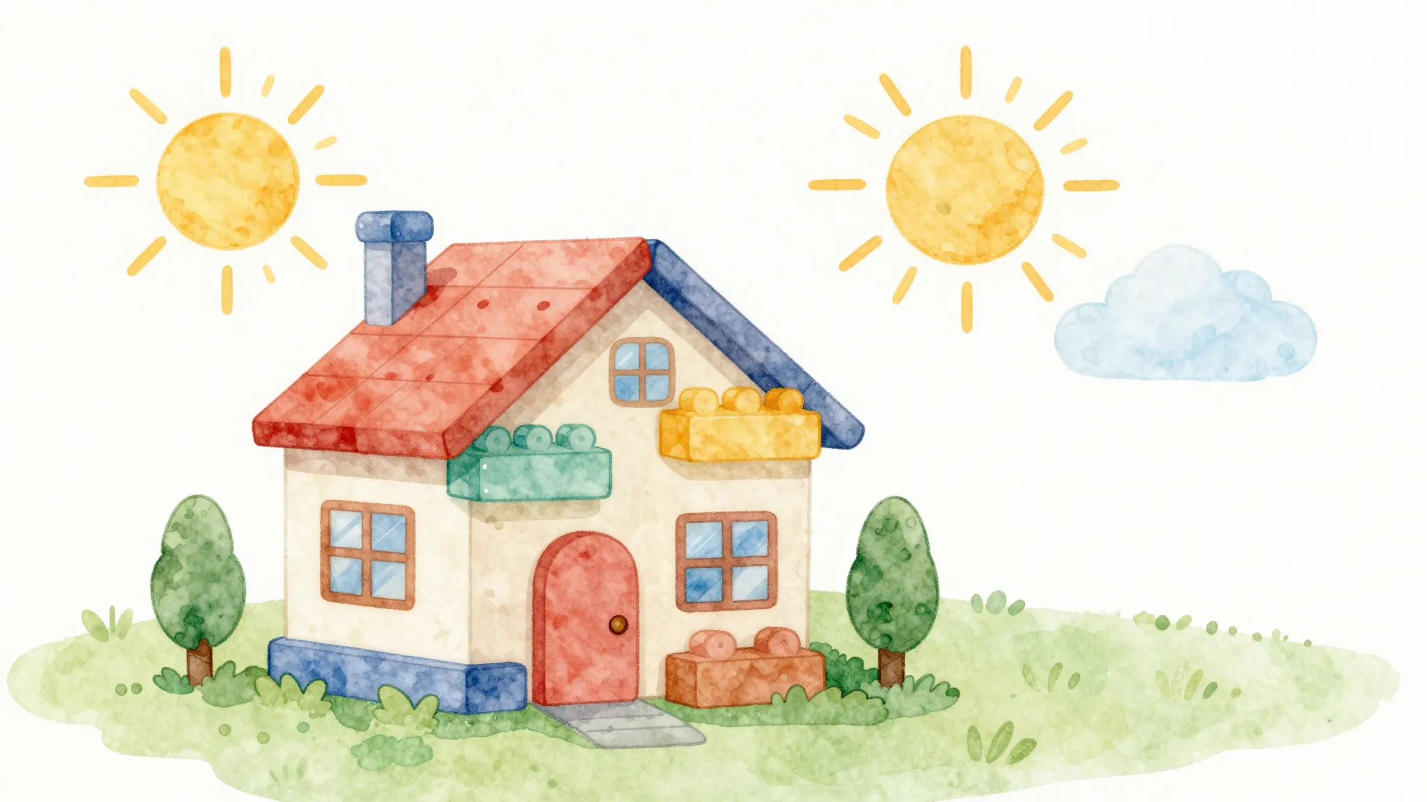 Watercolor style. Stylized illustration of a cozy house made...