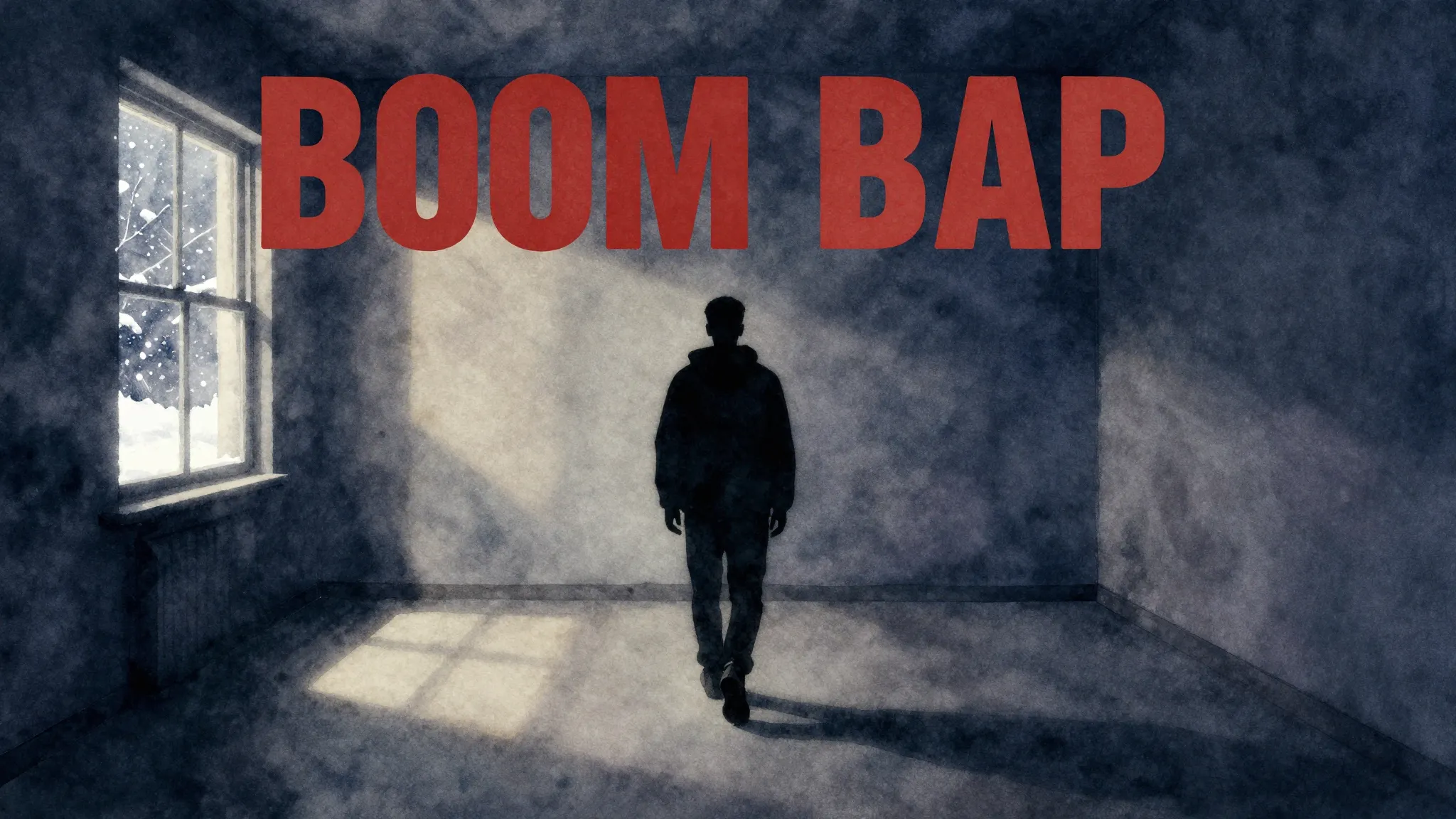 Vibrant watercolor style. Boom Bap rap album cover. A cold, ...
