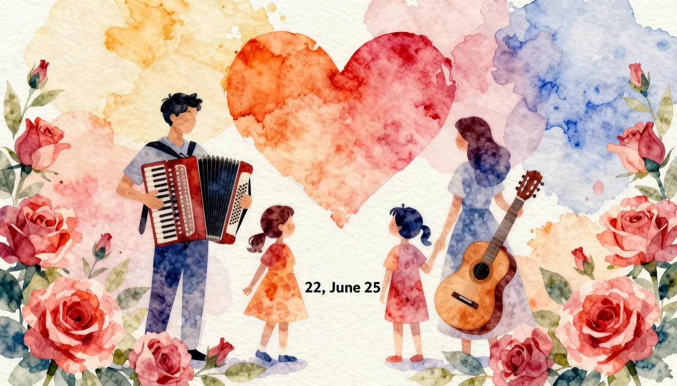 Vibrant watercolor style. Family celebration, roses, warmth,...