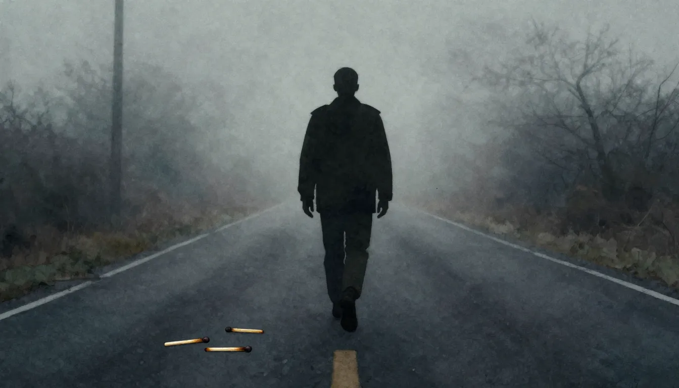 Watercolor style. A melancholic silhouette of a person walki...