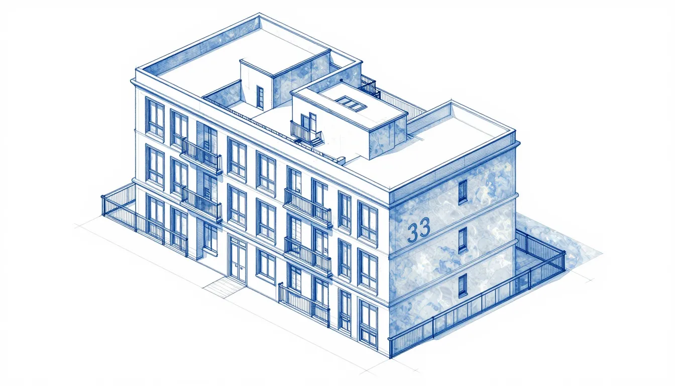 Watercolor style. Architectural blueprint of a residential b...