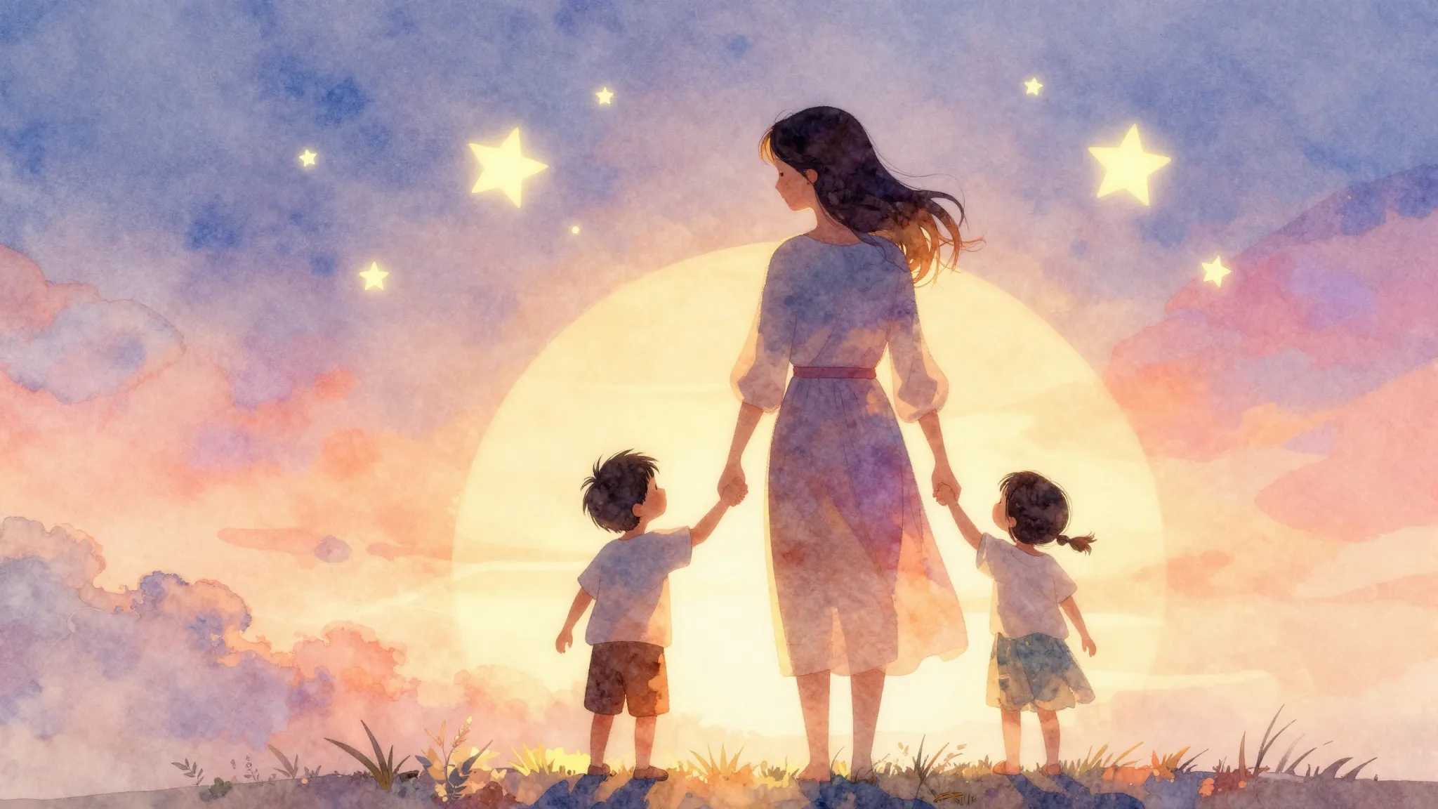 Vibrant watercolor style. Ballad album cover: warm, soft lig...