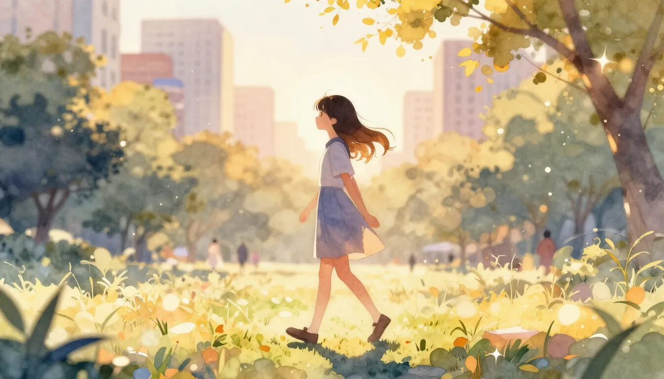 Watercolor style. A graceful silhouette of a girl walking th...