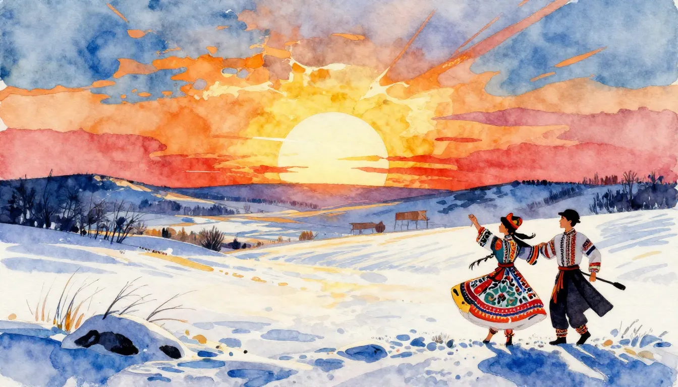 Vibrant watercolor style. Folk song album cover: vast Russia...