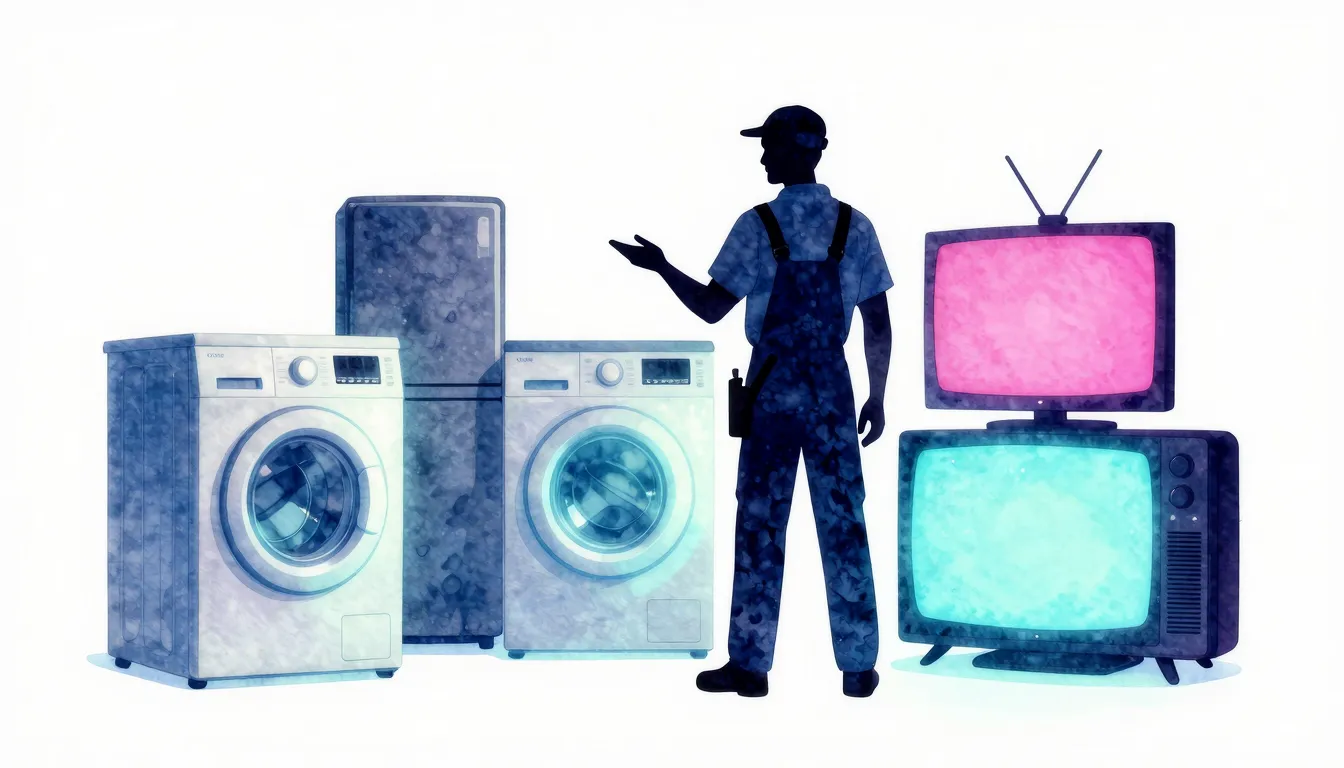 Watercolor style. Silhouette of a repair technician surround...