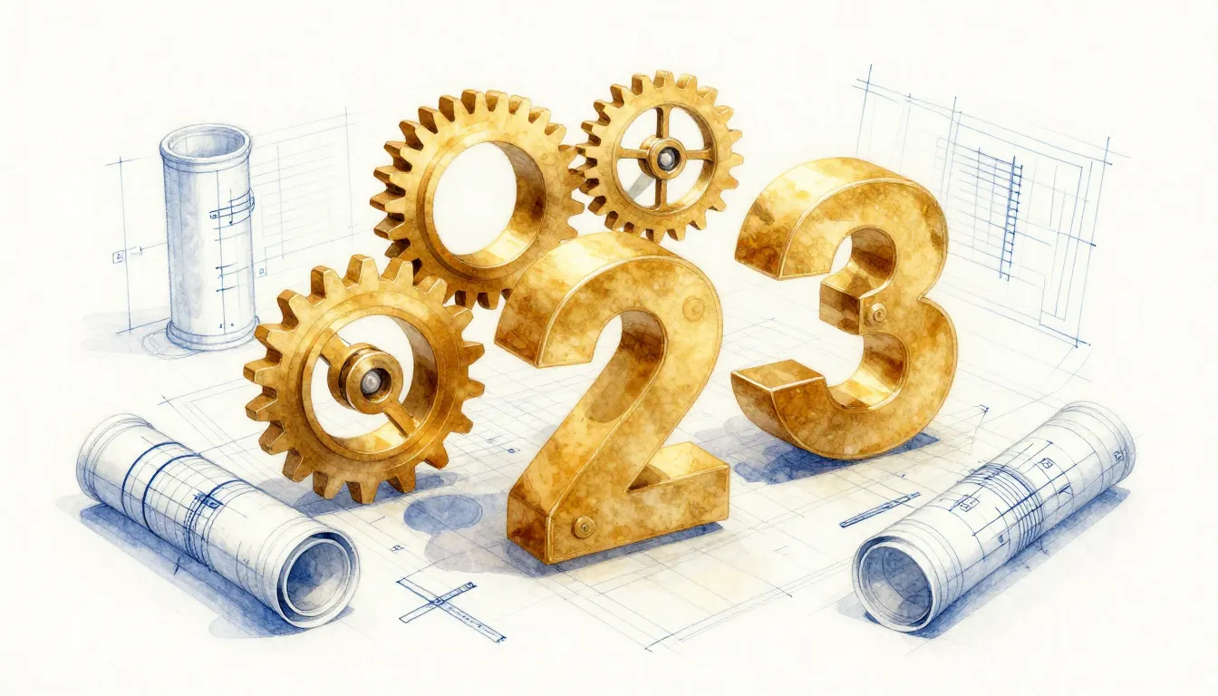 Watercolor style. Isometric 3D composition of golden gears, ...