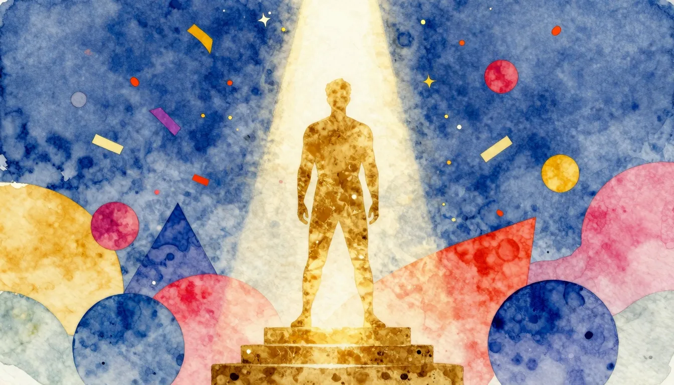 Watercolor style. A golden silhouette of a man standing on a...