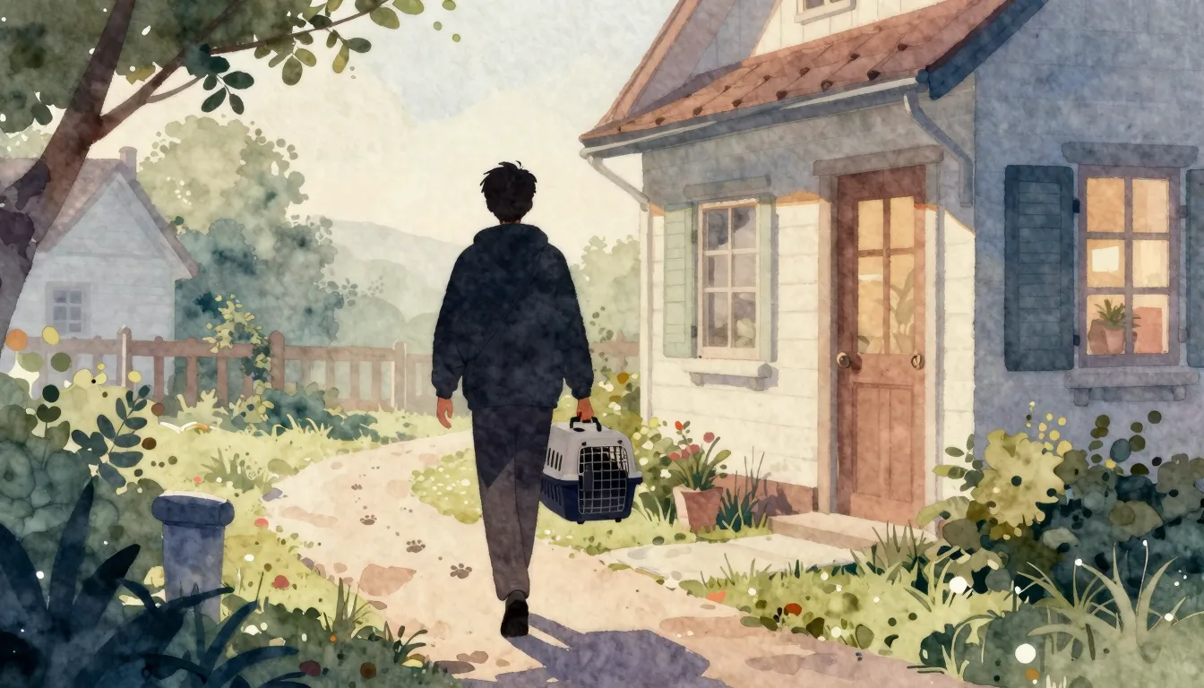 Watercolor style. A silhouette of a person carrying a small ...