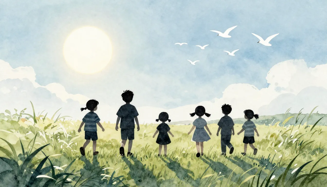 Watercolor style. Silhouettes of three boys and three girls ...