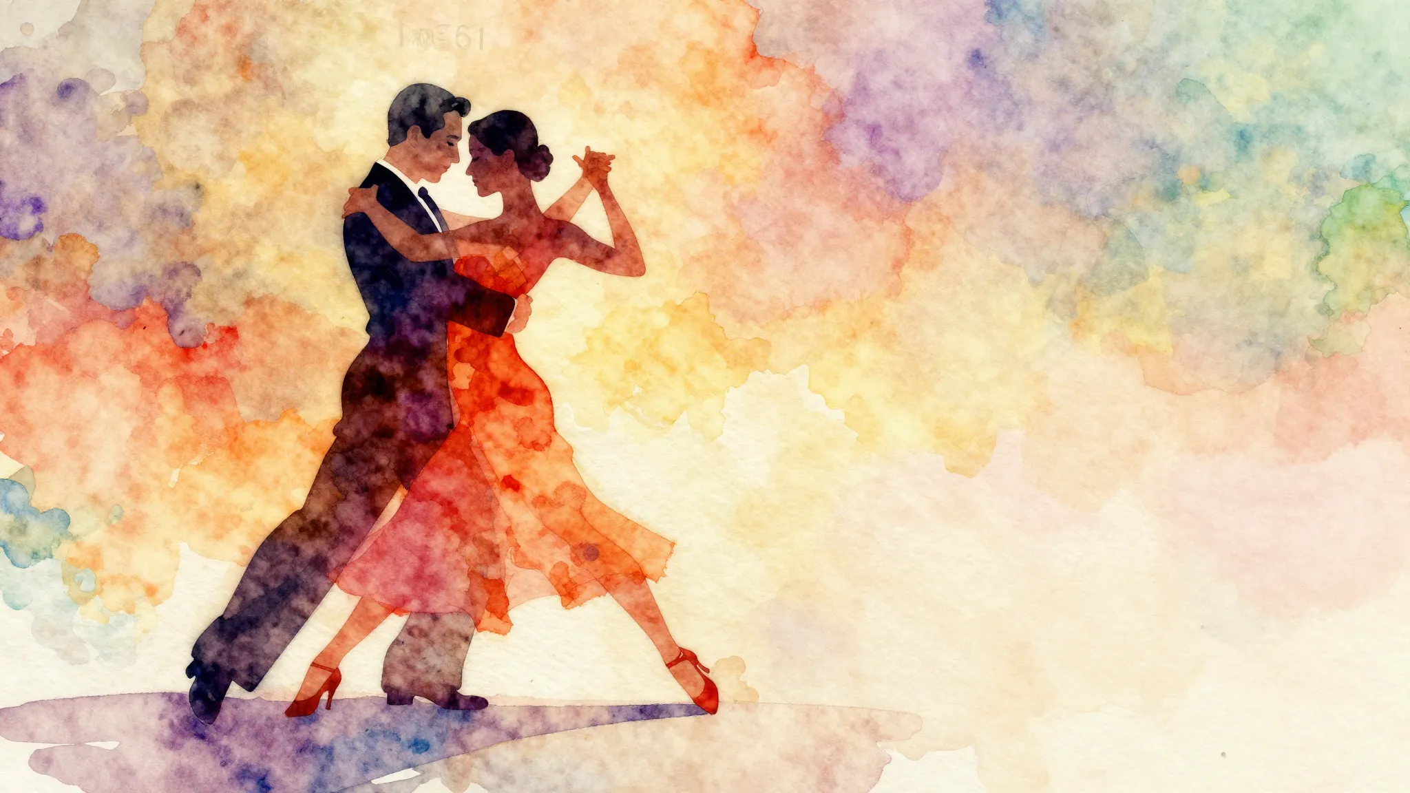 Vibrant watercolor style. Tango album cover, elegant, romant...