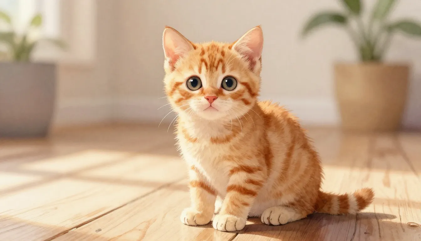 Watercolor style. One tiny ginger kitten with big expressive...