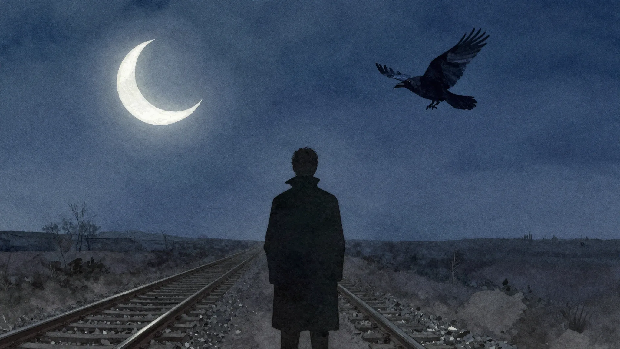 Vibrant watercolor style. Dark, melancholic chanson album co...
