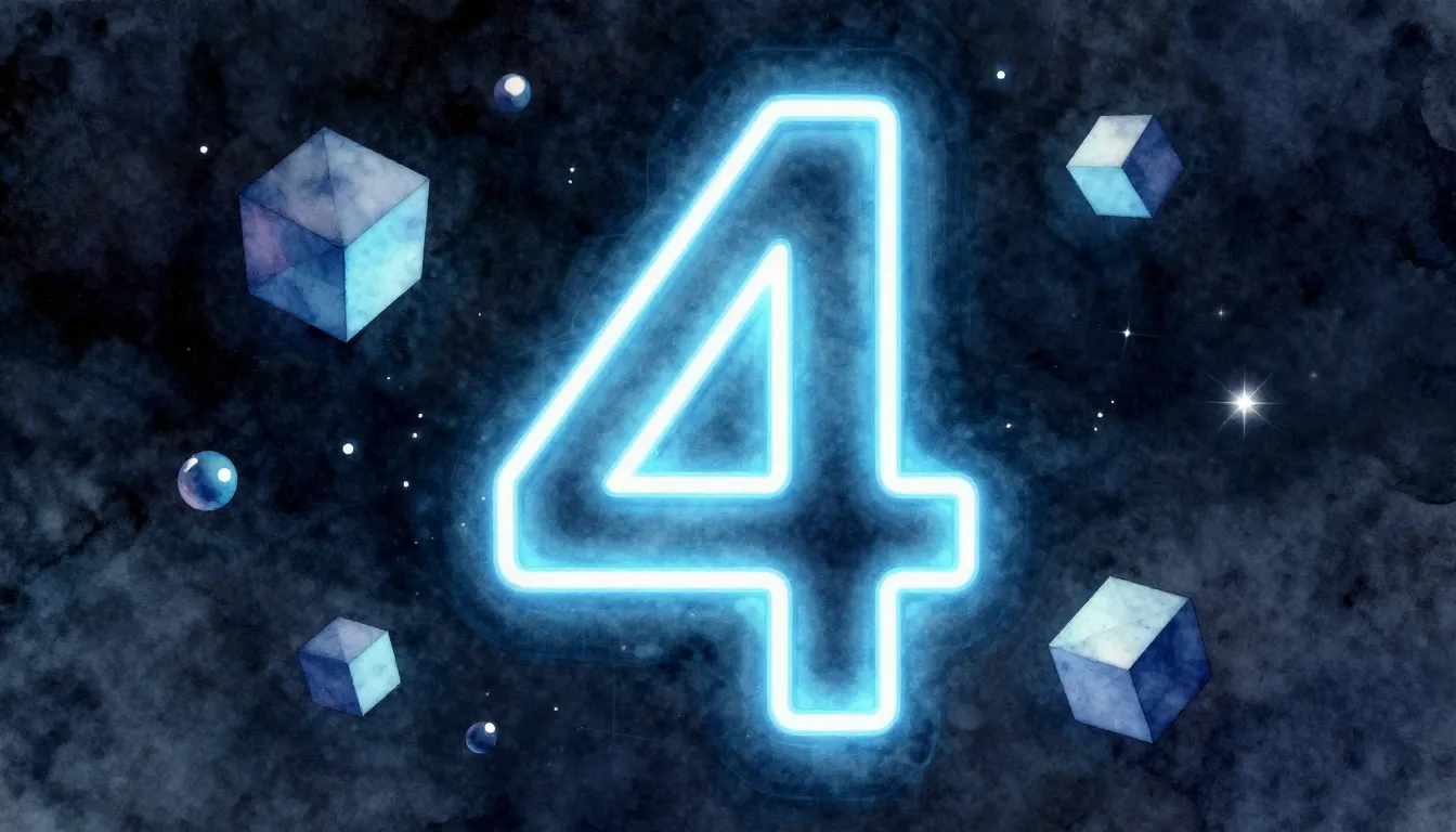 Watercolor style. A large stylized number 4 glowing with neo...
