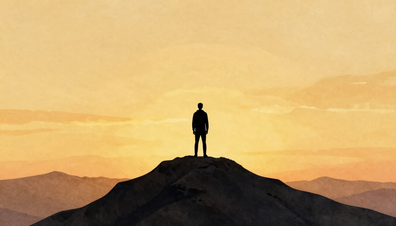 Watercolor style. A dark silhouette of a lone man standing o...