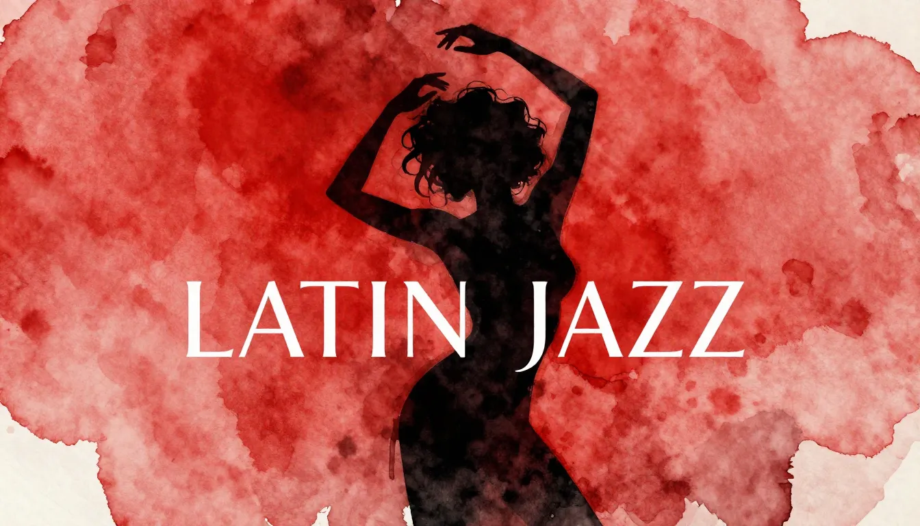 Vibrant watercolor style. Latin jazz album cover, vibrant re...