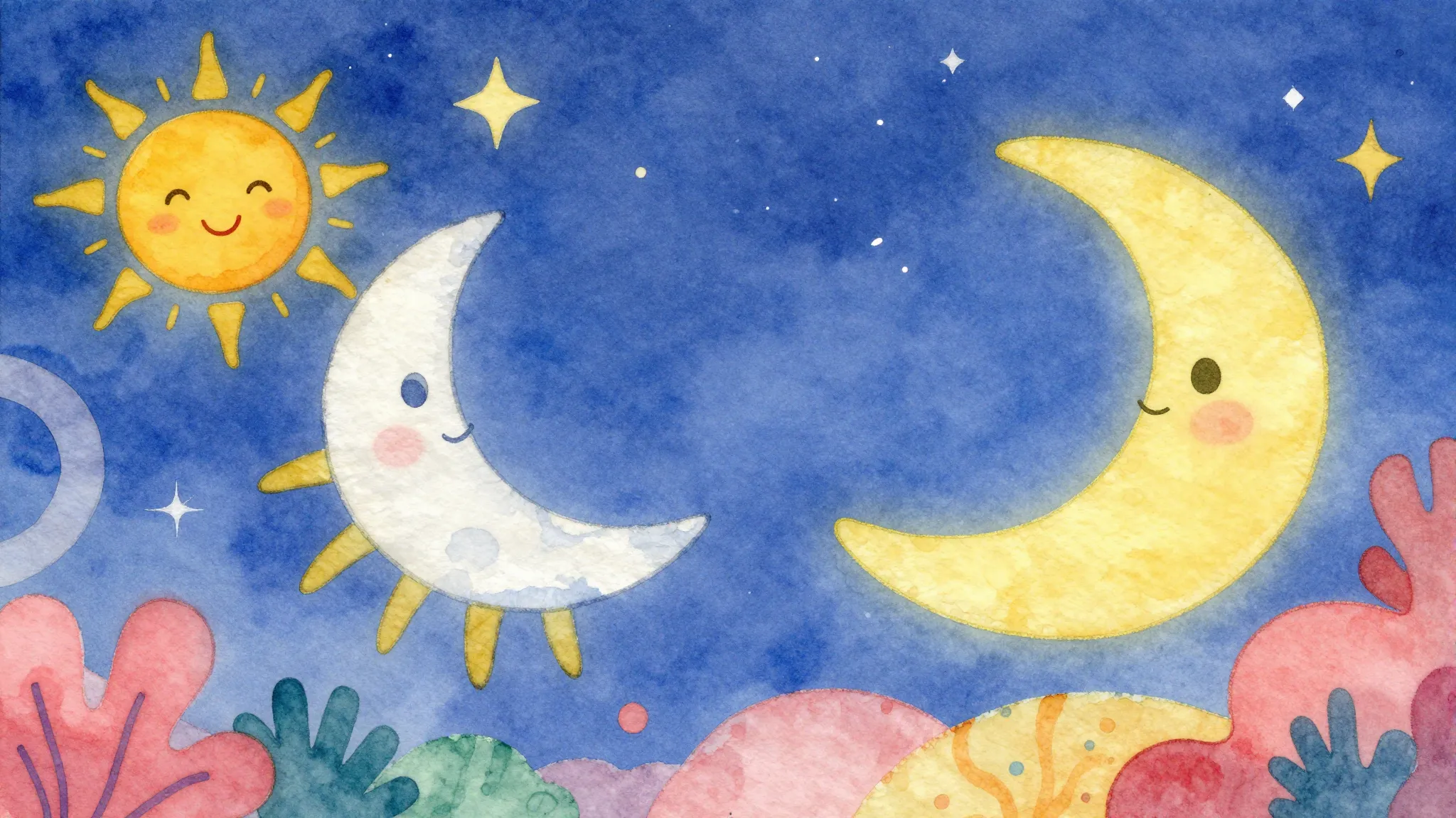 Vibrant watercolor style. Children's song album cover. Brigh...