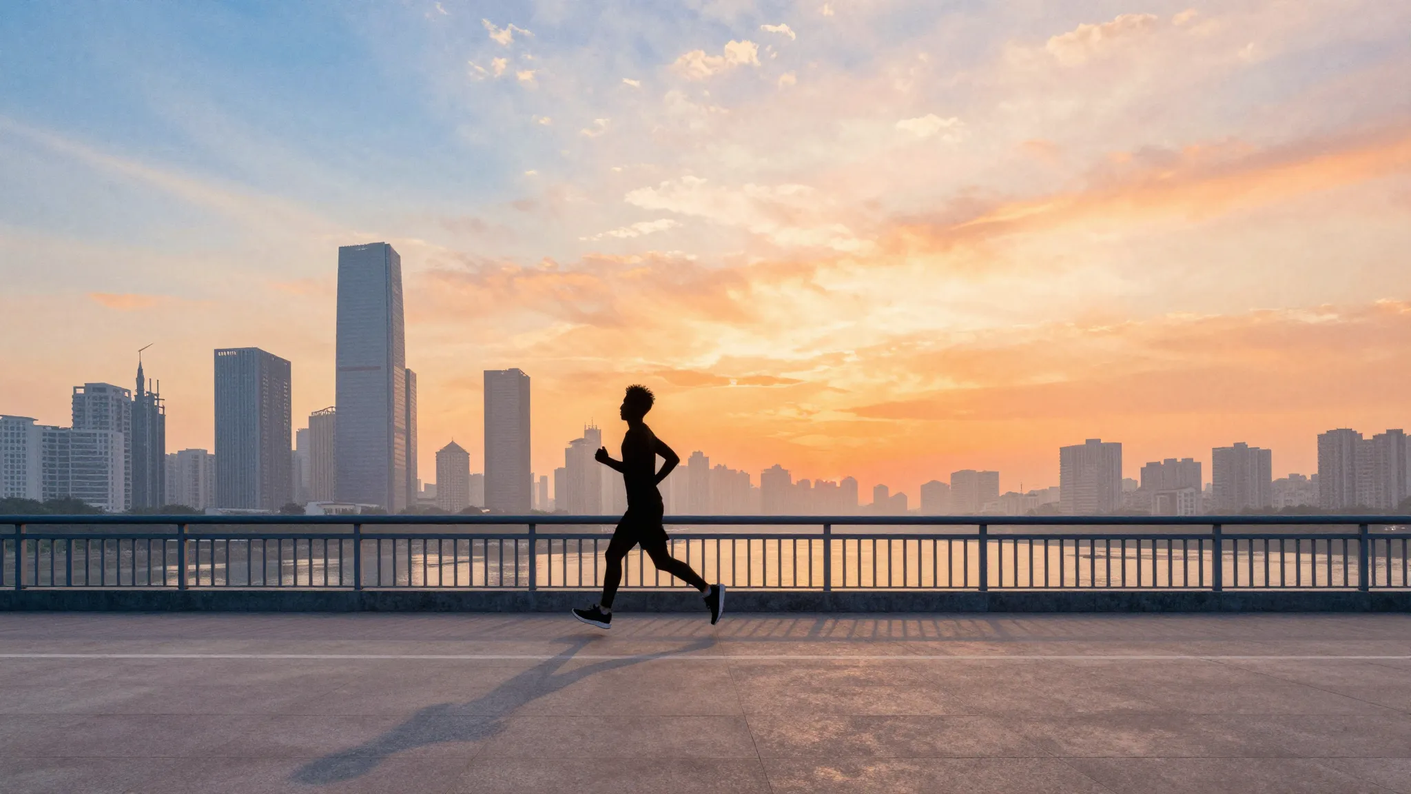 Watercolor style. A minimalist silhouette of a lone runner o...