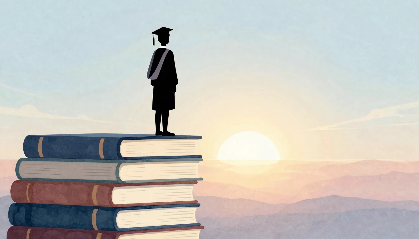 Watercolor style. Silhouette of a graduate student standing ...