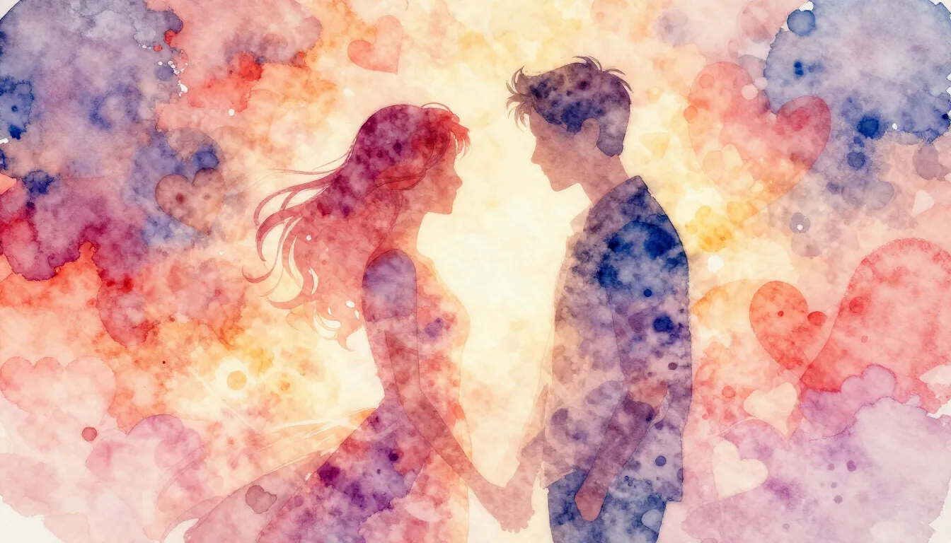 Vibrant watercolor style. Romantic pop song cover. Abstract,...