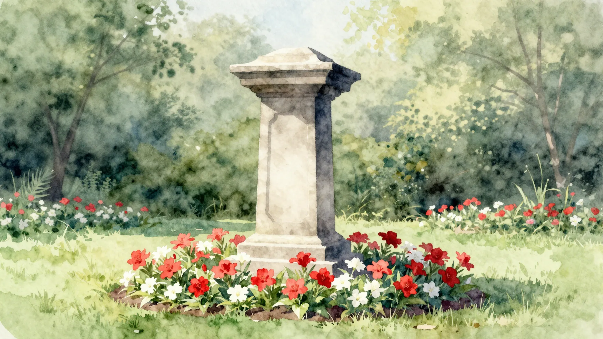 Watercolor style. A silhouette of a classic monument pedesta...
