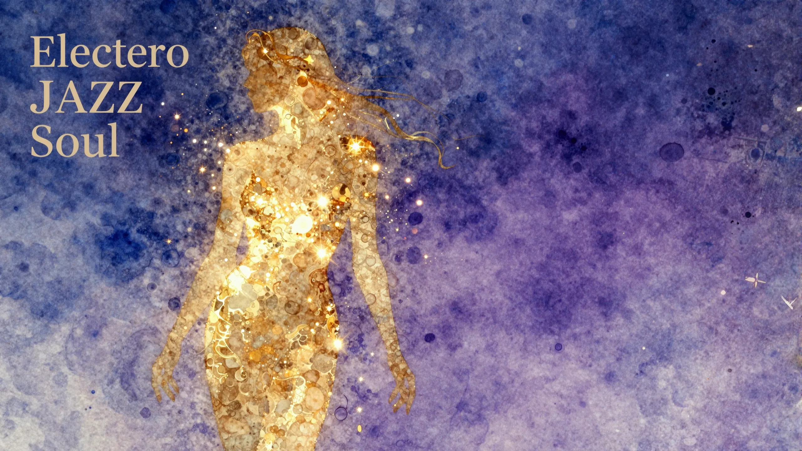 Vibrant watercolor style. Electro Jazz/Soul album cover. Abs...