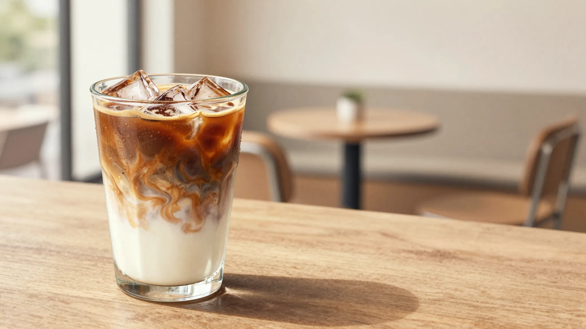 Watercolor style. A refreshing glass of iced coffee with mil...