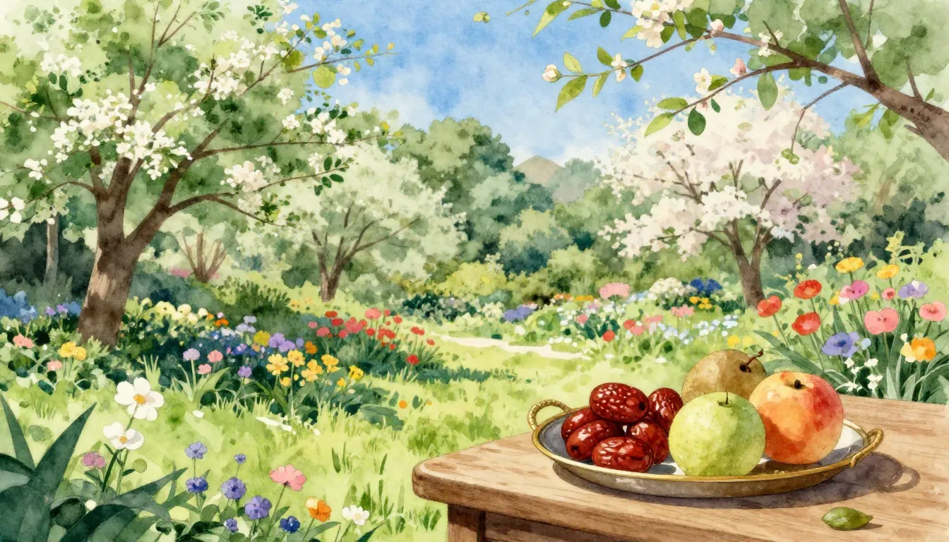 Watercolor style. A beautiful landscape of a blooming spring...