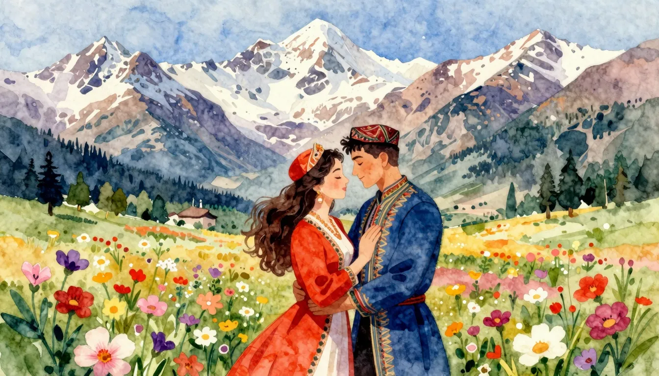 Vibrant watercolor style. Folk. A vibrant, romantic cover fo...