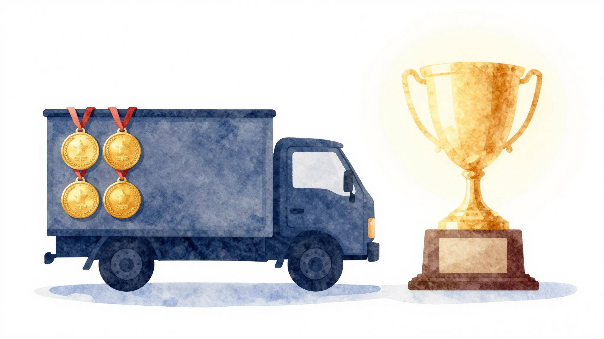 Watercolor style. A minimalist silhouette of a delivery truc...