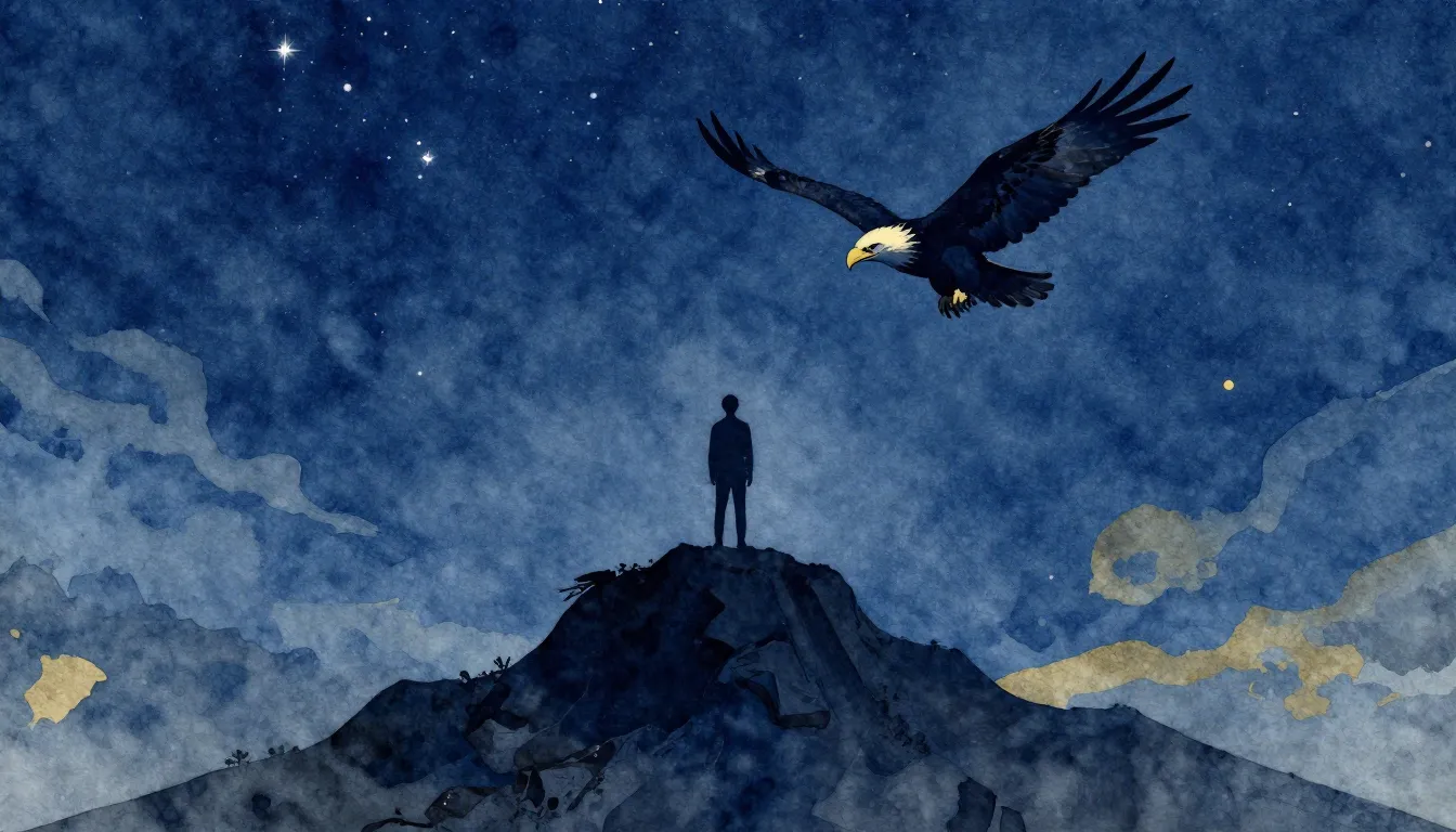 Watercolor style. Silhouette of a person standing on a high ...