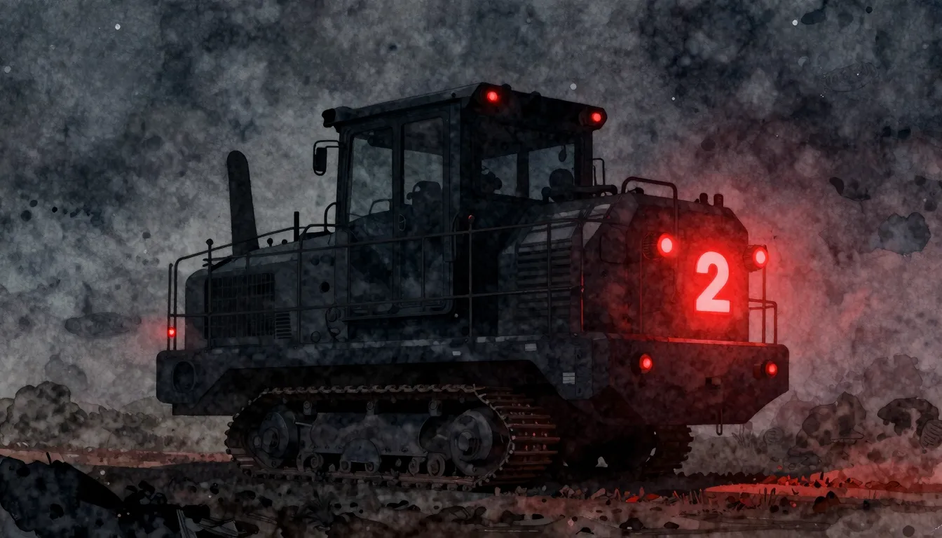 Watercolor style. Silhouette of a giant heavy machine with a...