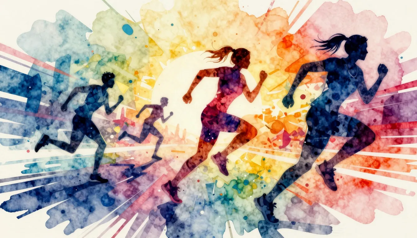 Vibrant watercolor style. Dynamic, energetic album cover for...