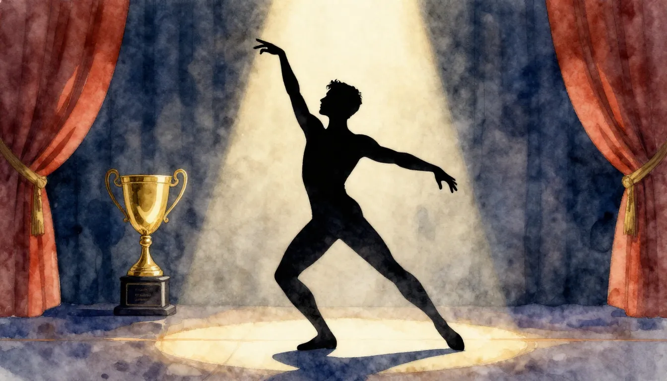 Watercolor style. A silhouette of a male dancer in a dramati...