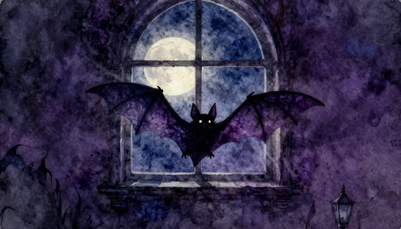 Watercolor style. Dark night room, moonlight shining through...