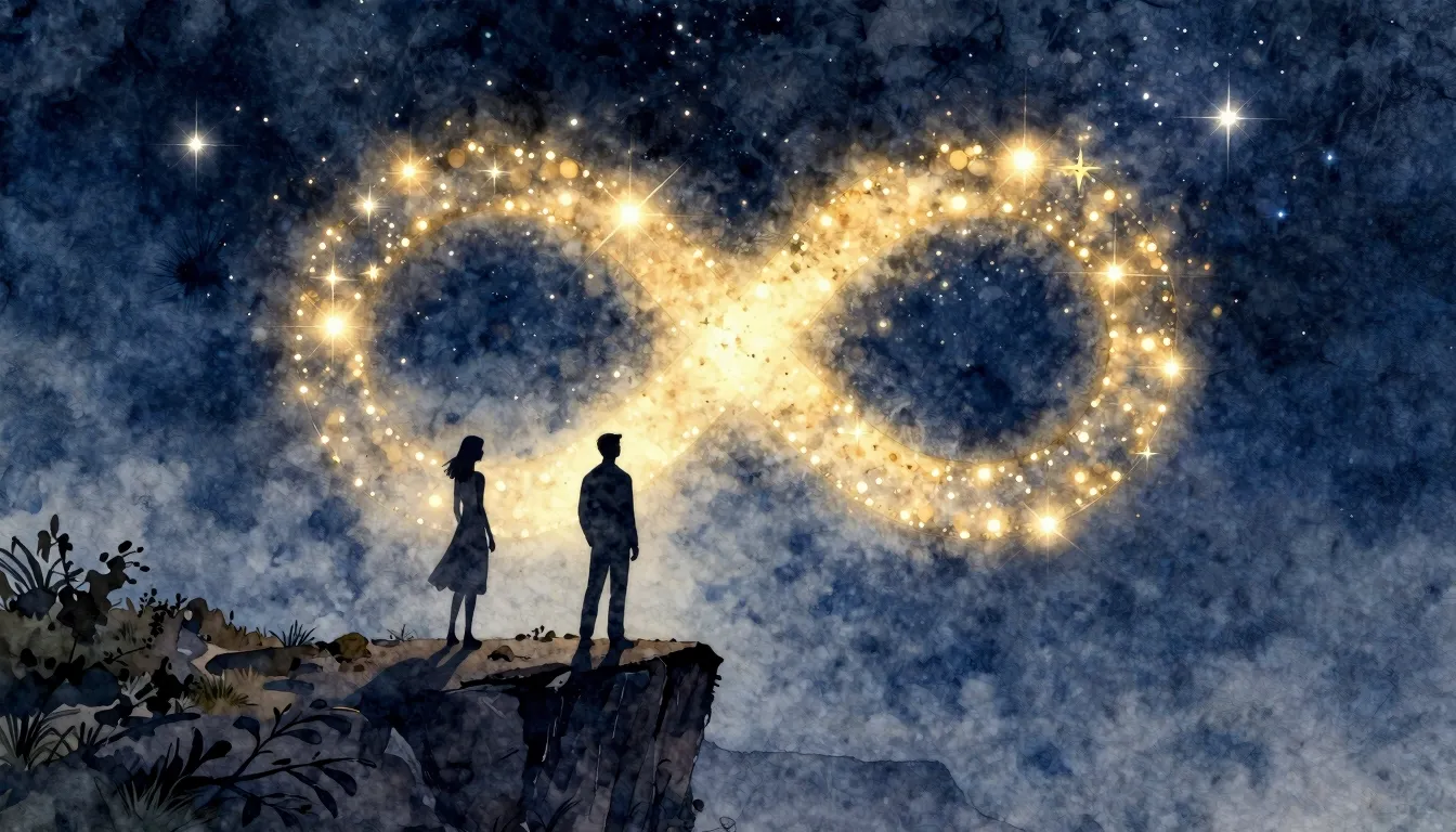 Watercolor style. Two dark silhouettes of a man and a woman ...