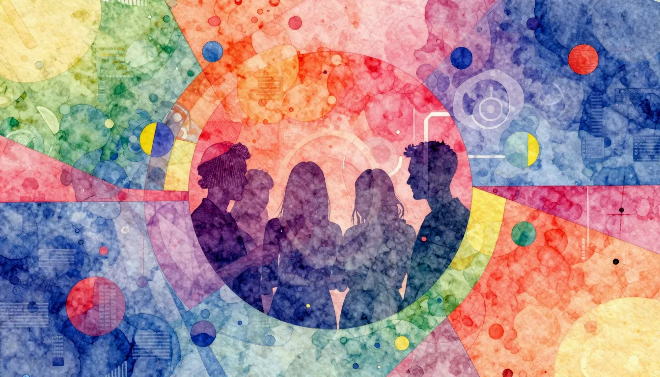 Vibrant watercolor style. Techno album cover, nostalgic, abs...