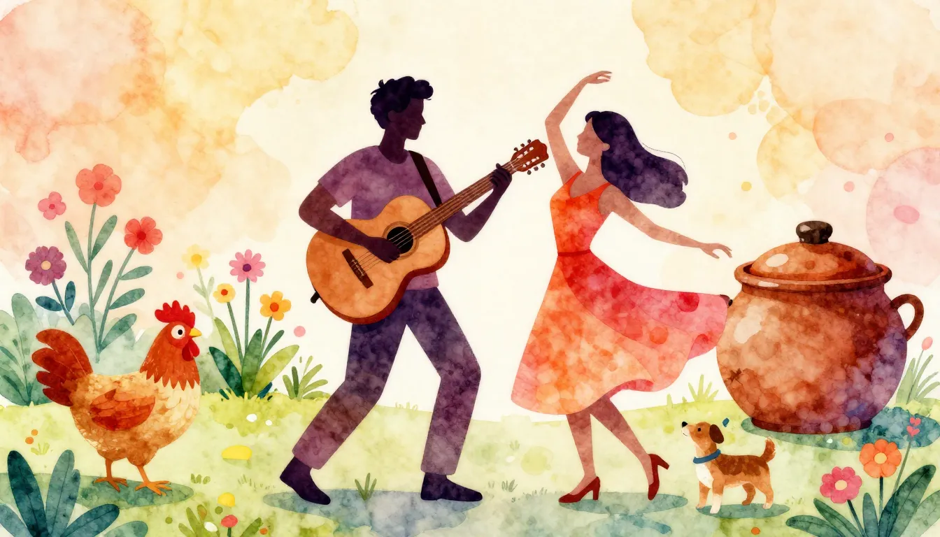 Vibrant watercolor style. Vibrant, festive dance music album...