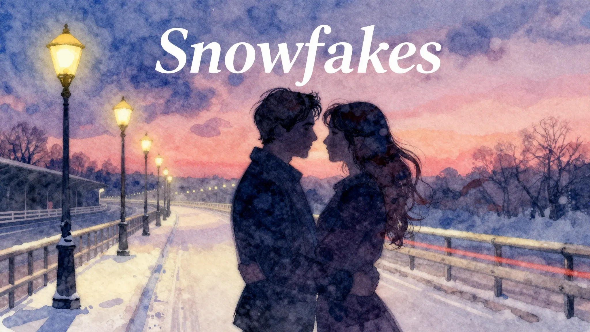 Vibrant watercolor style. Opera album cover: Snowflakes, str...