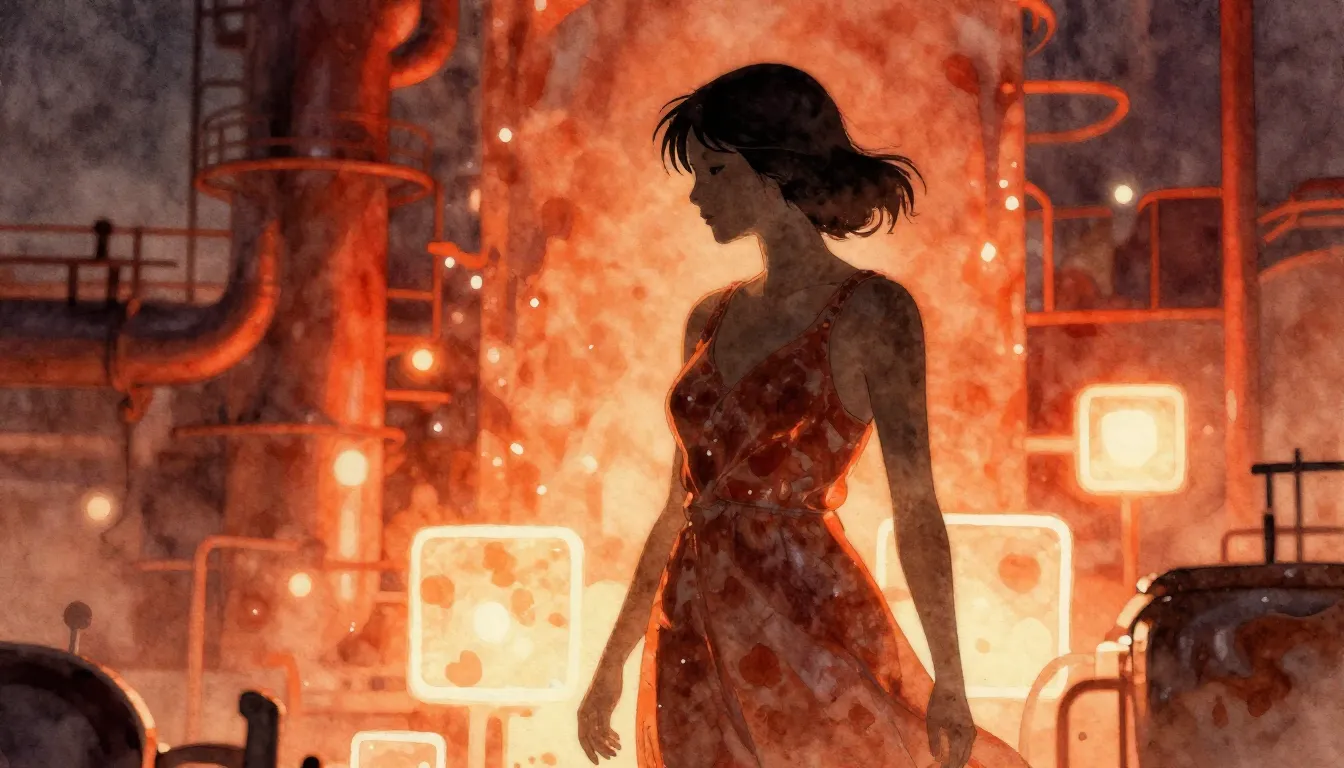 Watercolor style. Silhouette of a female figure against a gl...