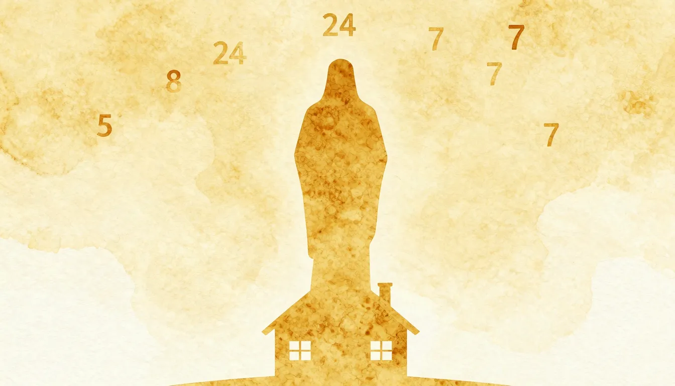 Watercolor style. A warm golden silhouette of a tall guardia...