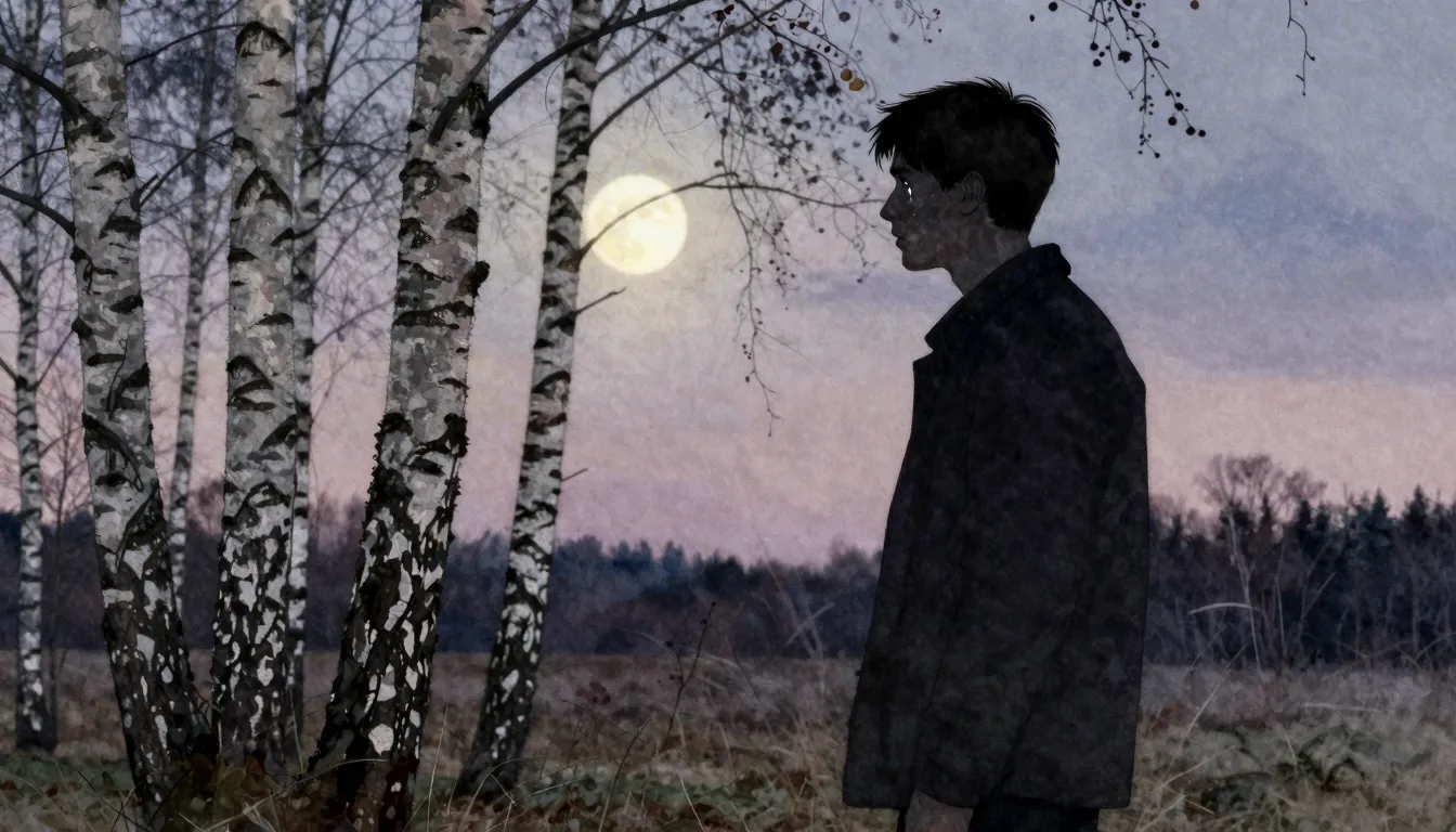 Watercolor style. A lonely silhouette of a man stands near a...