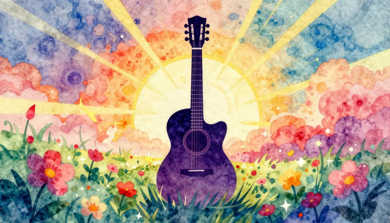 Vibrant watercolor style. Synthwave album cover, spring awak...